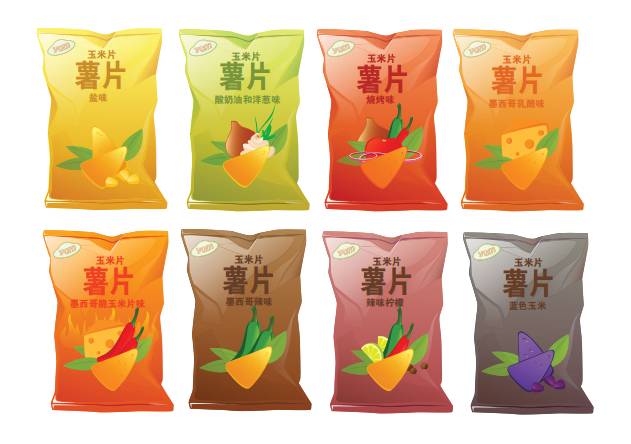 多种口胃薯片包装展示